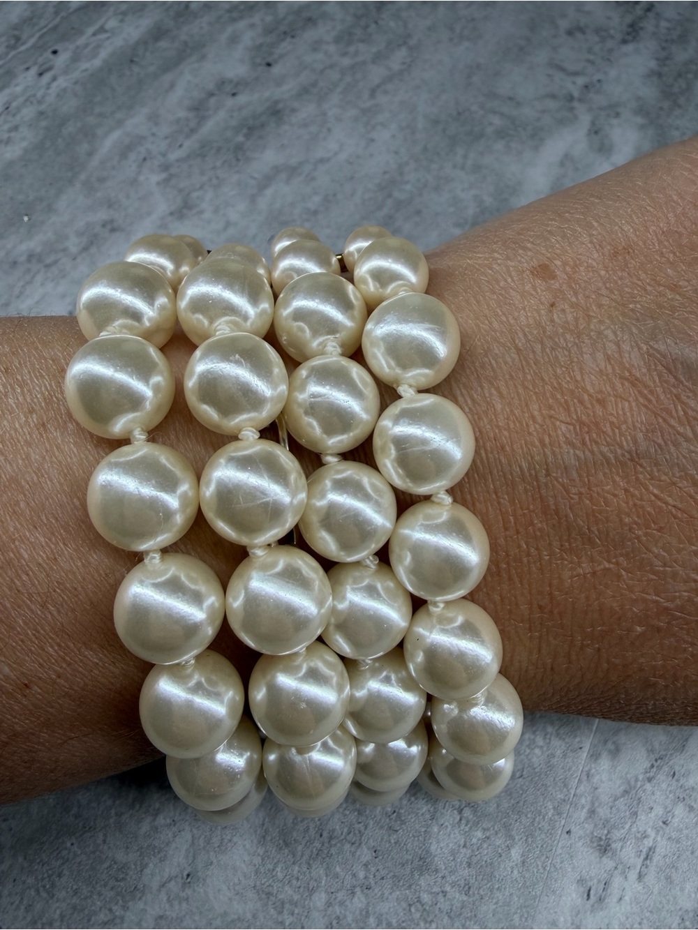 Vintage Made In Korea Faux Pearl Bracelet Four Strand Jewelry Adjustable Glam